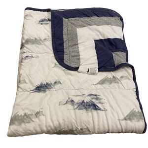 Burts Bees Blanket Mountains Stripes Baby Security Lovey Blue White Cotton Throw